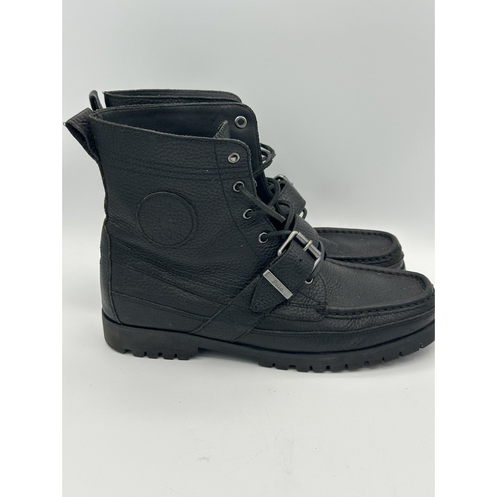 Polo Ralph Lauren Black Ranger Boots Men 9 Black Leather Pony Combat